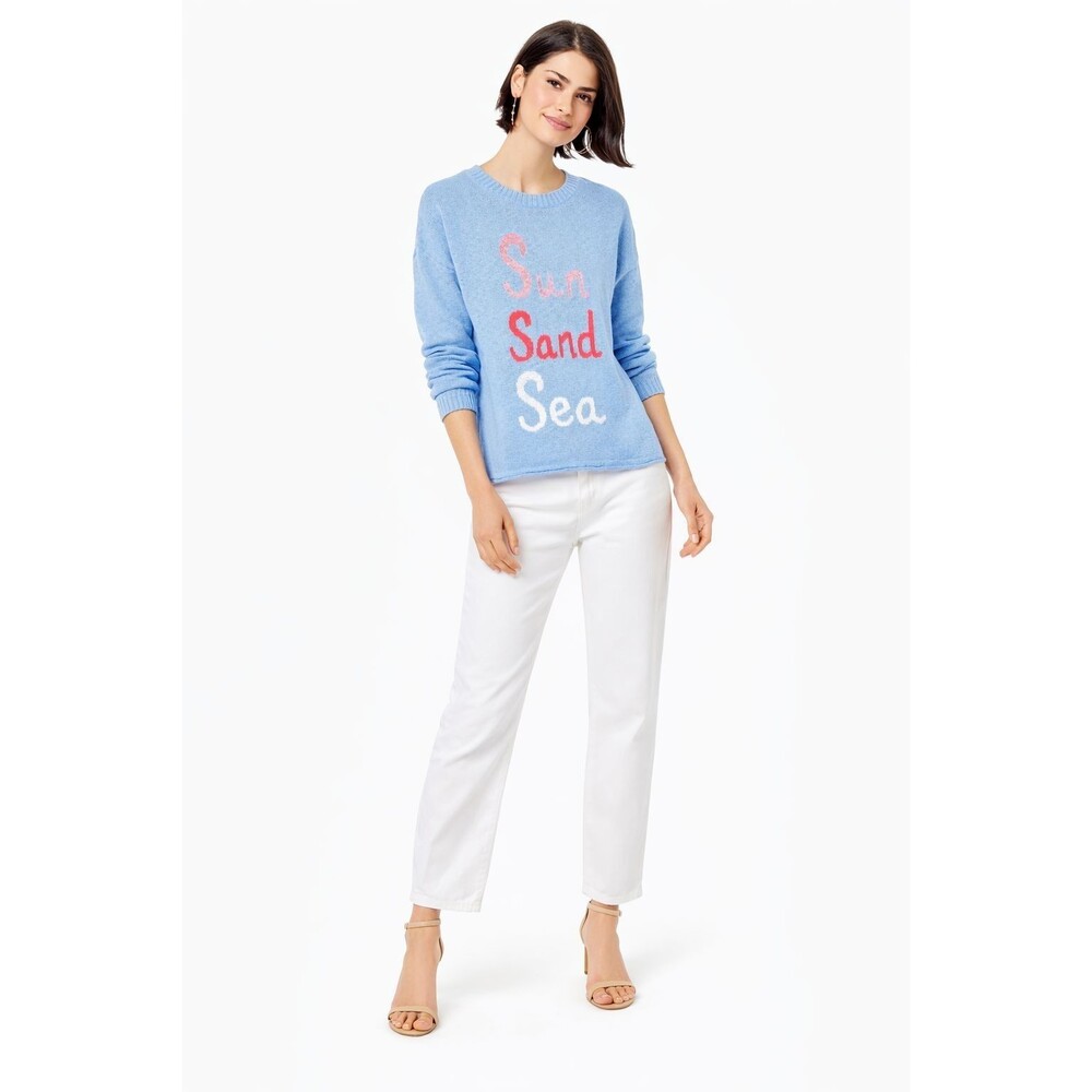 LILLY PULITZER New Knit Sweater LARGE Sun Sand Sea Blue Long Sleeve Top 015829